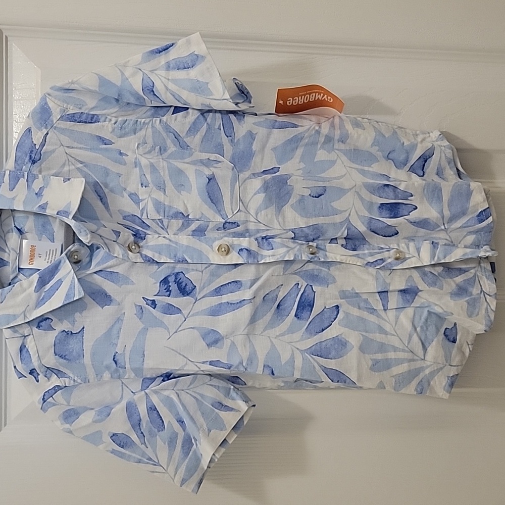 Gymboree Blue and White Leaf Pattern Shirt
